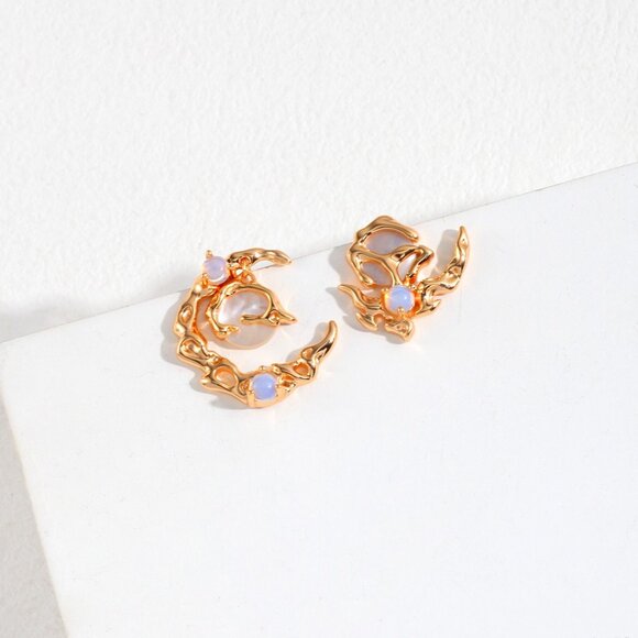 🌙 Artisan Original Design Asymmetrical Celestial Moon & Star Opal Earrings | S9 - Picture 1 of 9